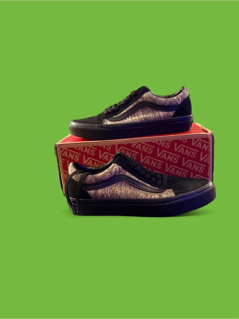 Vans Black Sneakers with Green/ Brown Marble Side Panels